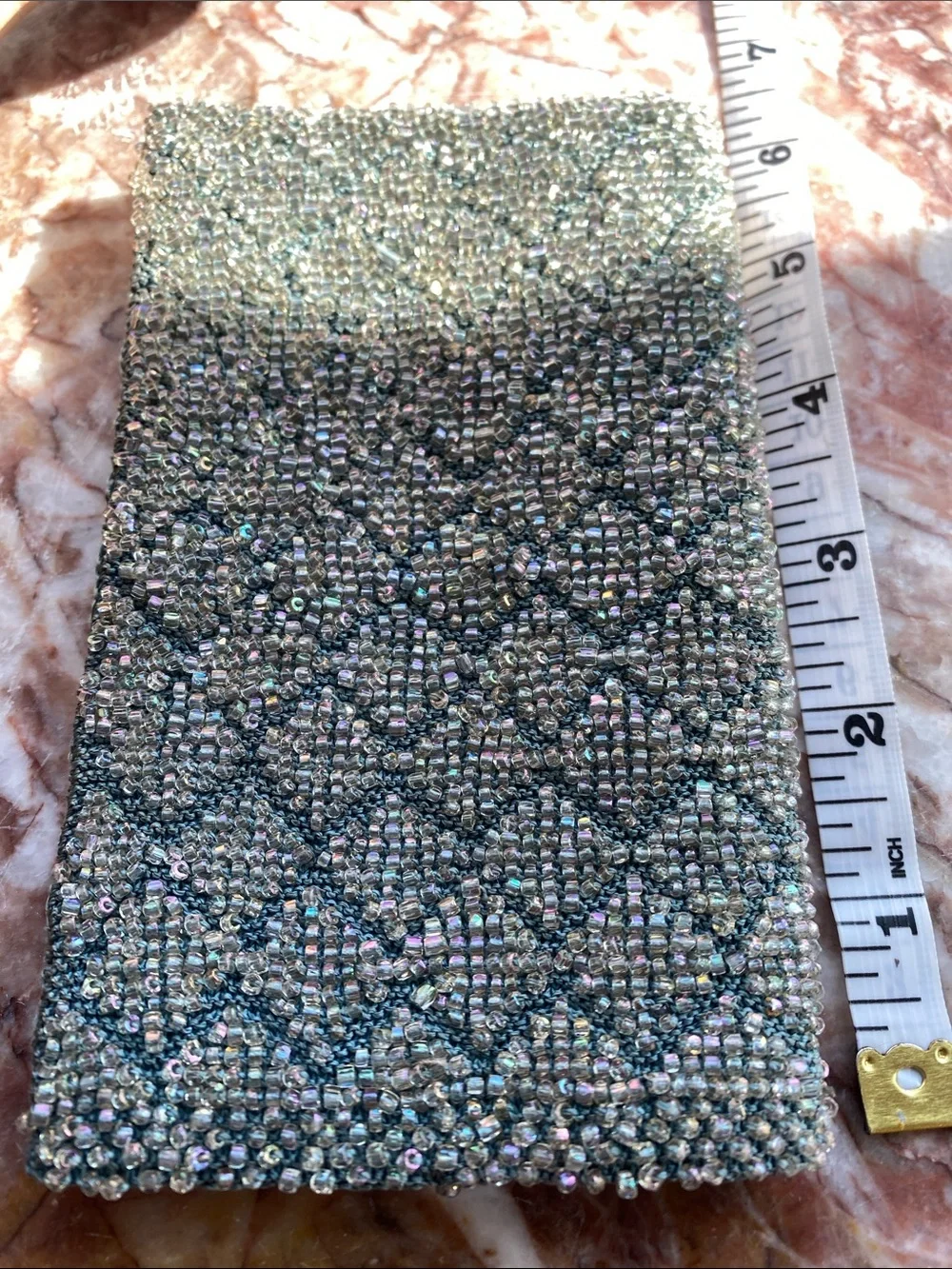 Vintage Embellished hand beaded Iridescent Silver Seed Bead Evening Purse